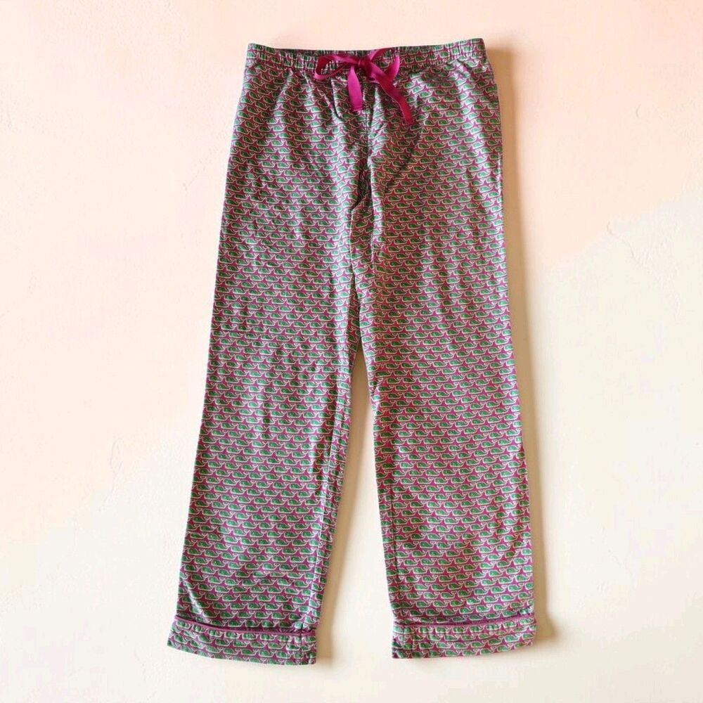 Vineyard Vines Women's XS Whale Print Flannel Pajama Lounge Pants Pink Green